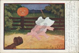 JOL, Babies Running - The Boogie Man Pre-1907 Halloween Postcard