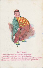 Fat Man w/ Cane - Early 1900's Comic Postcard