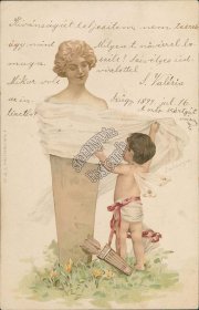 Cupid Covering Statue, Szugy, Hungary - 1899 Postcard