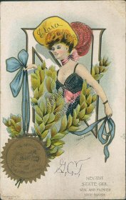 Nevada State Girl, Seal, Flower Sage Brush - G Howard Hilder Signed Postcard