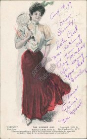 Woman w/ Tennis Racket, Christy The Summer Girl Pre-1907 Postcard