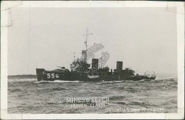 Minesweeper Raven Class, US Navy Ship, Great Lakes, IL 1945 RP Photo Postcard