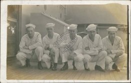 5 US Navy Sailors Kneeling Group Photo - Early 1900's RP Photo Ship Postcard