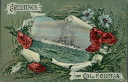 Battleship USS Alabama, Greetings from California Great White Fleet Postcard