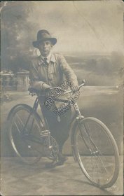 Man Posing Next to Bicycle Bike - Early 1900's Real Photo RP Postcard