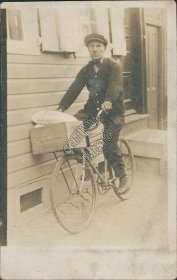 Man Riding Delivery Bike / Bicycle - Early 1900's Real Photo RP Postcard