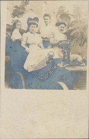 Group of Girls, Women Riding Car w/ Dog - Early 1900's Real Photo RP Postcard