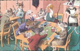 Dressed Rats, Mice, Playing Poker, Cigars, Drinking Beer Alfred Mainzer Postcard
