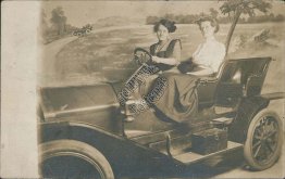 2 Women Driving Car - Early 1900's Real Photo RP Postcard