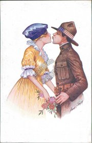Military Couple, US Army Soldiers, French Girl - Xavier Sager Signed Postcard