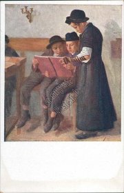Jewish Boys Studying - Early 1900's Judaica Postcard
