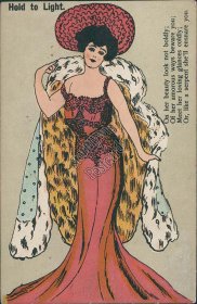 Lady in Fancy Hat, Coat HOLD TO LIGHT w/ Snake Serpant Pre-1907 HTL Postcard