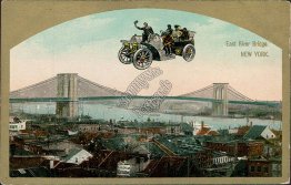 Flying Car, East River Bridge, New York City, NY - Early 1900's Postcard