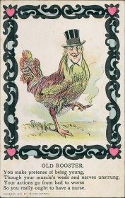 Old Rooster, Man's Face Smoking Cigar - 1908 Postcard, Pope Mills, NY Cancel