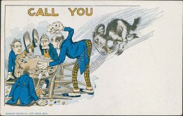Poker Game, Call You, Ram Bighorn Sheep 1910 Postcard, Guilford Center NY Cancel