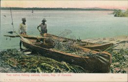 Natives Fishing Canoes, Colon, Panama - Early 1900's Postcard