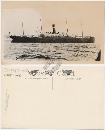 SS Derbyshire, Bibby / Dominion Line Steamer - Early Real Photo RP Postcard
