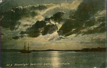 Moonlight, Sailboat, Hamilton Harbour, Bermuda - Early 1900's Postcard