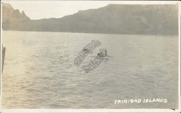 Canoe w/ American Flag, Trinidad Island, BWI - Early 1900's RP Photo Postcard