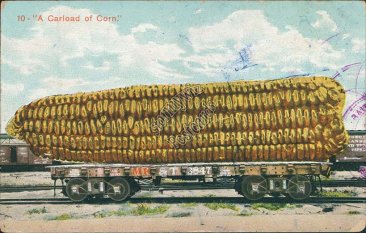 A Carload of Corn, M. K. & T. R.R. Exaggeration Postcard, 1911 Winnie, TX Cancel