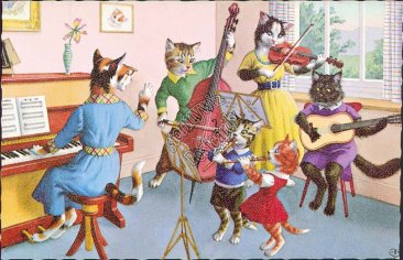 Dressed Cats, Playing Music Instruments, Piano, Guitar - Alfred Mainzer Postcard