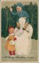 Girl Hugging, Boy Riding Snowman - Early 1900's Embossed Christmas XMAS Postcard