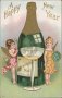 Angel, Cupid, Giant Bottle of Champagne - 1909 New Year Postcard